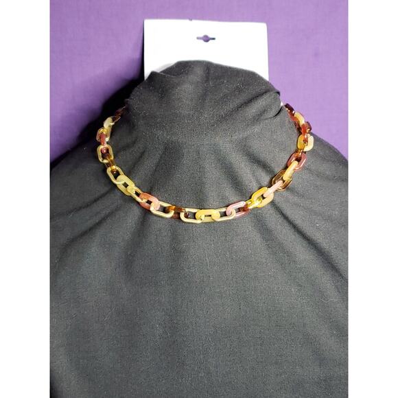 Sonoma Matte Gold Tone and Mulitcolored Resin Chain Link Necklace, 16"-19", NWT - Picture 1 of 6